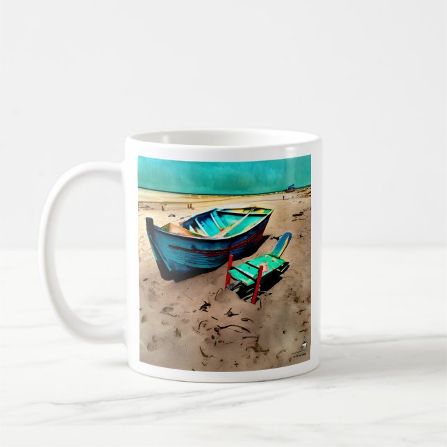 Abandoned Beach Desised Boat AI Generated Art Kaffeetasse (Links)