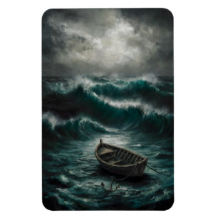 Abandoned Boat in Stormy Watters Ocean Art Magnet