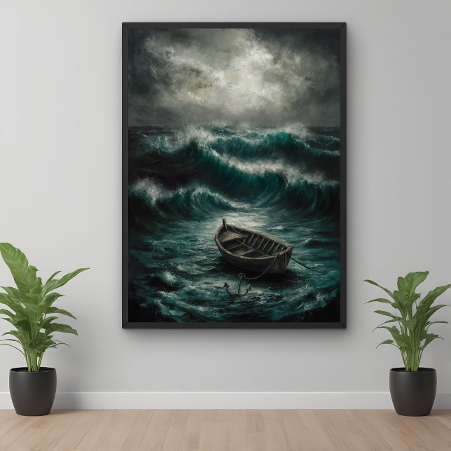 Abandoned Boat in Stormy Watters Ocean Art Poster (Von Creator hochgeladen)
