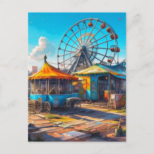Abandoned Carnival Empty Ferris Wheel and Rides Postkarte