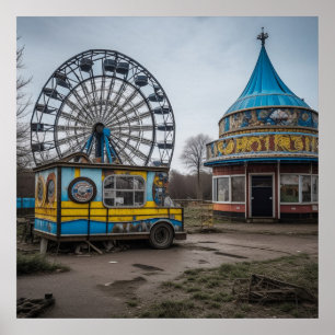 Abandoned Carnival Empty Ferris Wheel and Zent Poster