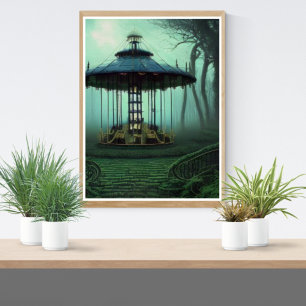 Abandoned Carousel Digital Art Poster