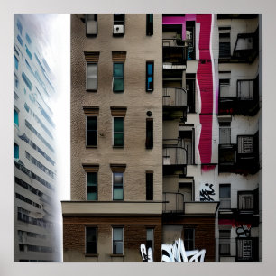 Abandoned City Gebäude with Graffiti Poster