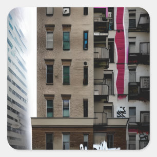 Abandoned City Gebäude with Graffiti Quadratischer Aufkleber