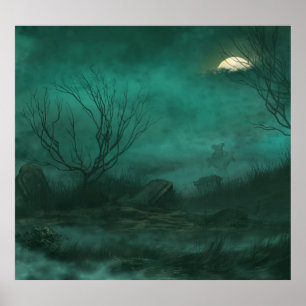 Abandoned Friedhof Moonlit Night Scene Poster