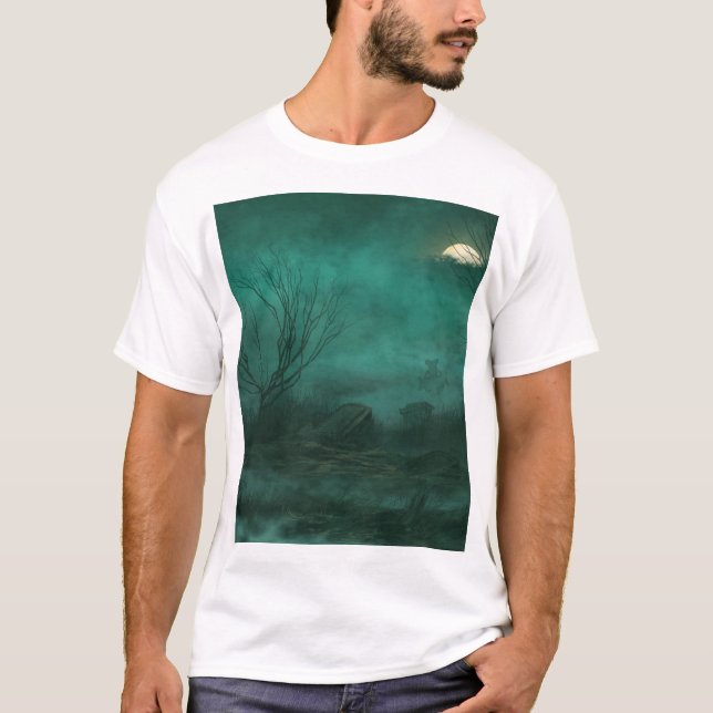Abandoned Friedhof Moonlit Night Scene T-Shirt (Vorderseite)