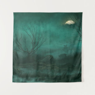 Abandoned Friedhof Moonlit Night Scene Wandteppich