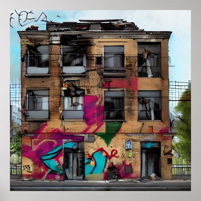 Abandoned Gebäude Abstrakt AI Art Poster (Vorne)