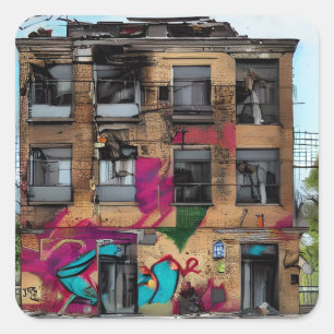 Abandoned Gebäude Abstrakt AI Art Quadratischer Aufkleber