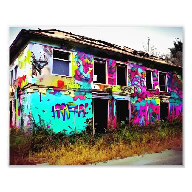 Abandoned House with Colorful Graffiti Fotodruck (Vorne)