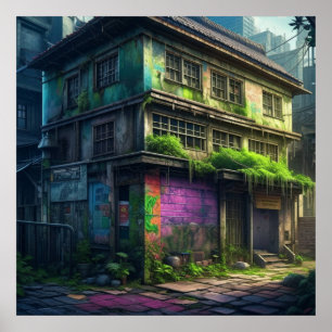 Abandoned Lila Graffiti Gebäude Urban Decke Poster