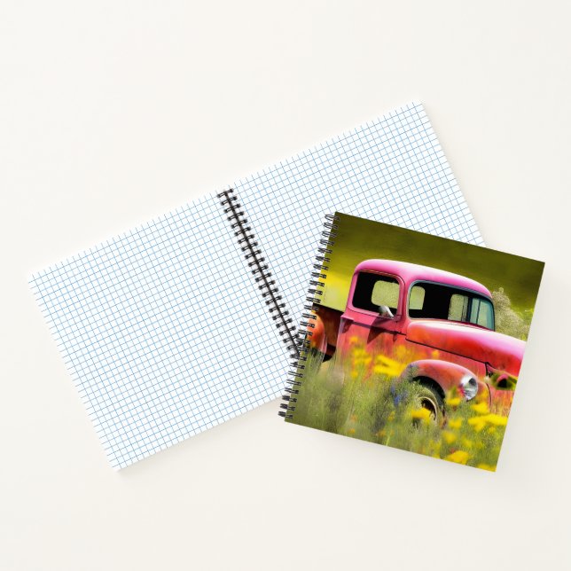 Abandoned Red Truck Grid Notebook Notizbuch (Innenseite)