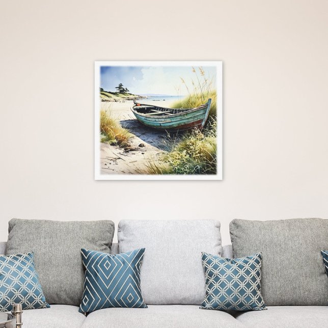 Abandoned Row Boat Leinwanddruck (Coastal Abandoned Row Boat Canvas Print)