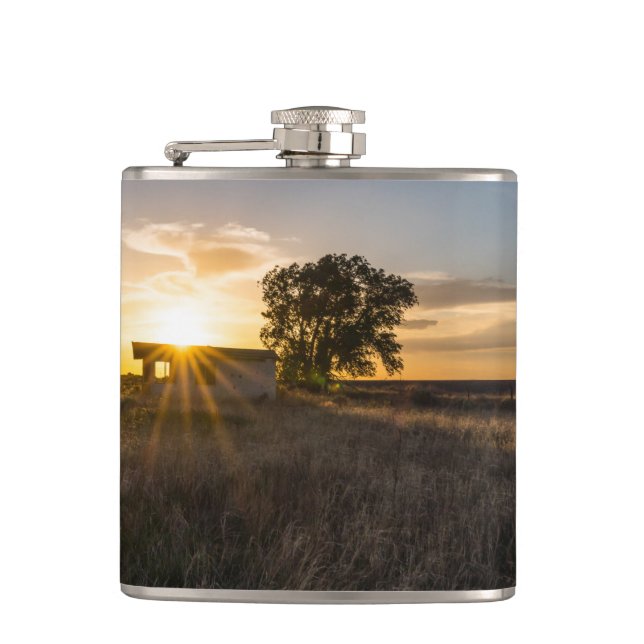 Abandoned Shed Colorado Sunset Flask Flachmann (Vorderseite)