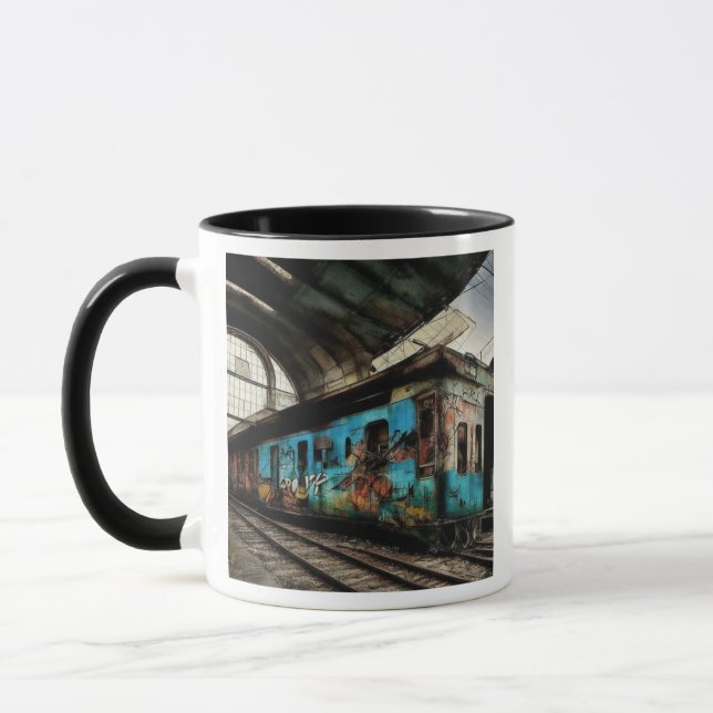 Abandoned Train with Graffiti Urban Street Art Tasse (Links)