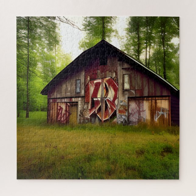 Abandoned Weathered Barn in the Woods Puzzle (Vertikal)