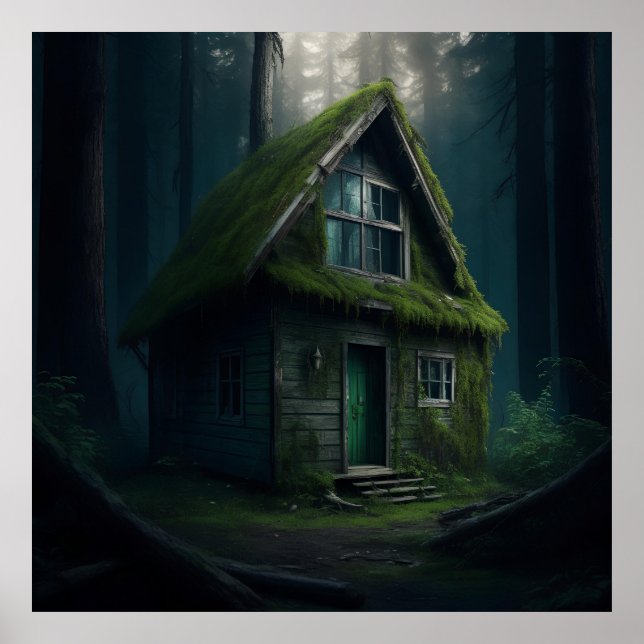 Abandonierte Kabine im Wald Poster (Vorne)