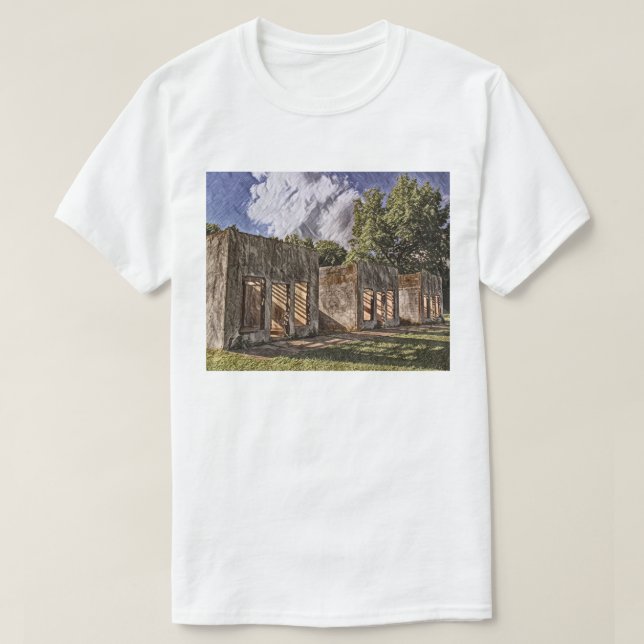 Abandonierte Route 66 Motel-Malerei T-Shirt (Design vorne)