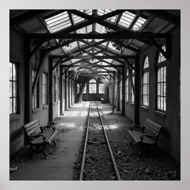 Abandonierter Bahnhof - Kohle Art Poster (Vorne)