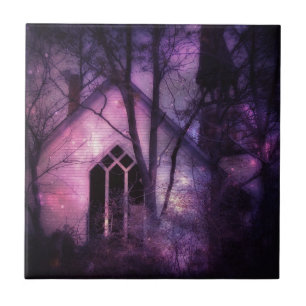 Abandred Church Lila Night Sky Digitale Kunst Fliese