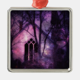 Abandred Church Lila Night Sky Digitale Kunst Ornament Aus Metall