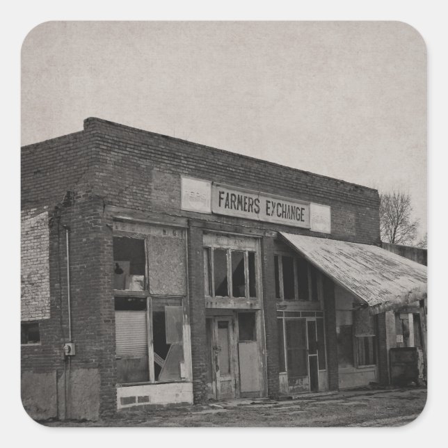 Abanoned Füttern Store Quadratischer Aufkleber (Vorderseite)