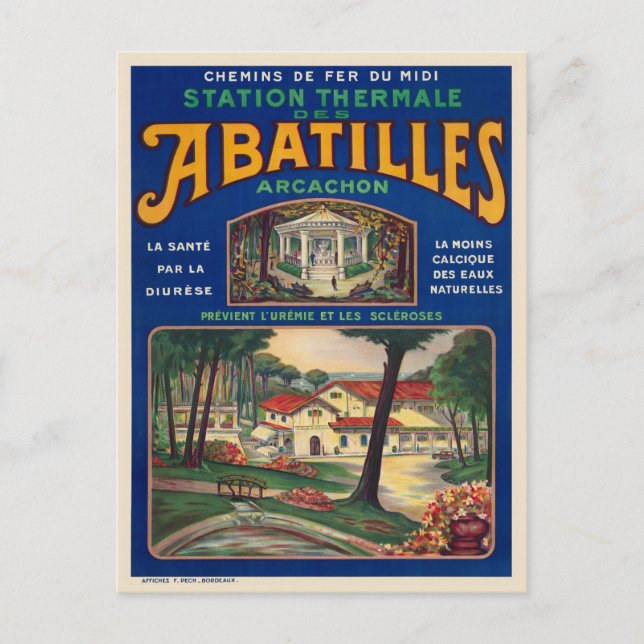 Abatilles Arcachon France Vintage Poster 1920 Postkarte (Vorderseite)