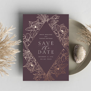 Abb   Floral Diamond Foil Save the Date Card Folieneinladung