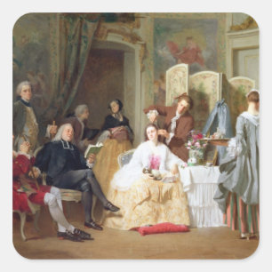 Abbe Prevost reading 'Manon Lescaut', 1856 Quadratischer Aufkleber