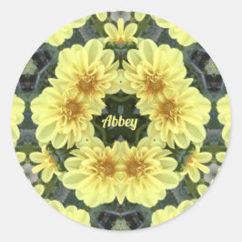 ABBEY ~ EASTER DAHLIAS YELLOW RELIGIOUS ~ RUNDER AUFKLEBER