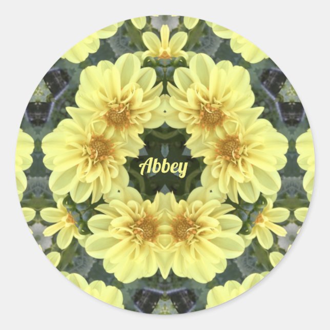 ABBEY ~ EASTER DAHLIAS YELLOW RELIGIOUS ~ RUNDER AUFKLEBER (Vorderseite)