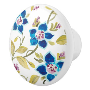Abbey Floral Tiles - Blaue Blumen Keramikknauf