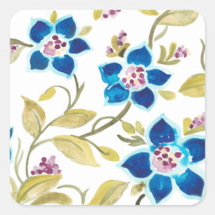 Abbey Floral Tiles - Blaue Blumen Quadratischer Aufkleber