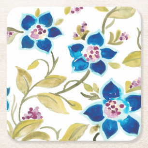 Abbey Floral Tiles - Blaue Blumen Rechteckiger Pappuntersetzer