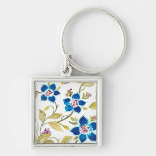 Abbey Floral Tiles - Blaue Blumen Schlüsselanhänger