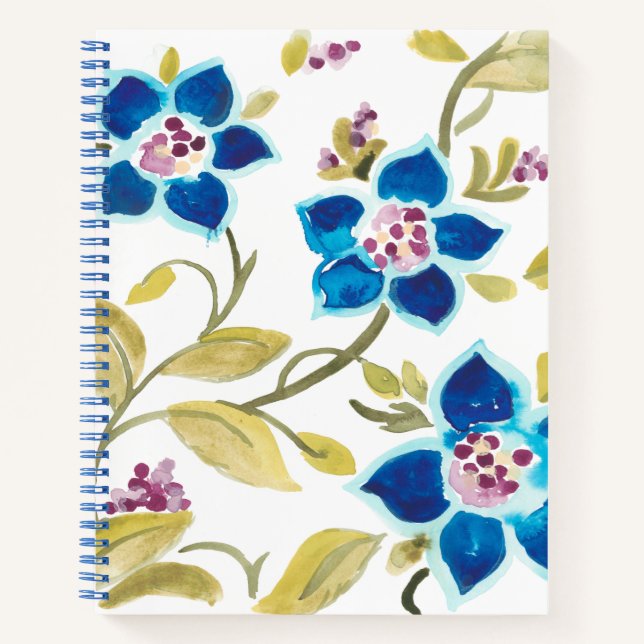 Abbey Floral Tiles - Blue Blooms Notizbuch (Vorderseite)