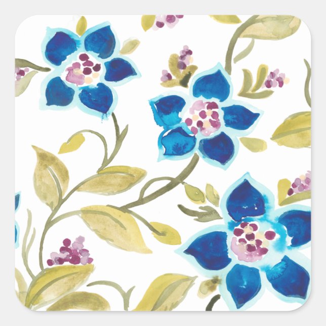 Abbey Floral Tiles - Blue Blooms Quadratischer Aufkleber (Vorderseite)