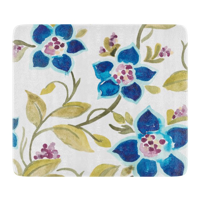Abbey Floral Tiles - Blue Blooms Schneidebrett (Vorderseite)