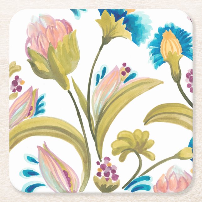 Abbey Floral Tiles - Frühlingsblumen Rechteckiger Pappuntersetzer (Vorderseite)