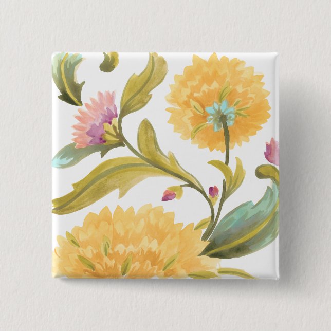 Abbey Floral Tiles - Gelbe Blumen Button (Vorderseite)