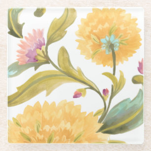 Abbey Floral Tiles - Gelbe Blumen Glasuntersetzer