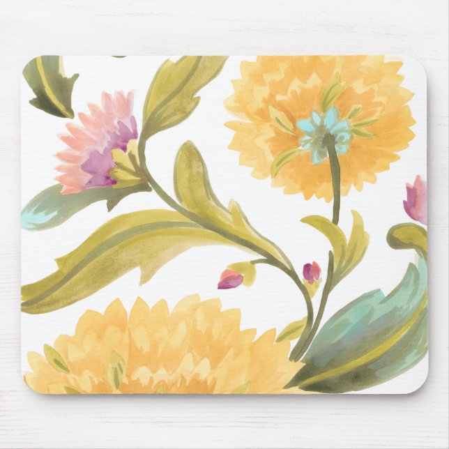 Abbey Floral Tiles - Gelbe Blumen Mousepad (Vorne)