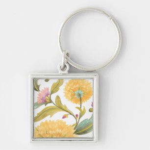 Abbey Floral Tiles - Gelbe Blumen Schlüsselanhänger