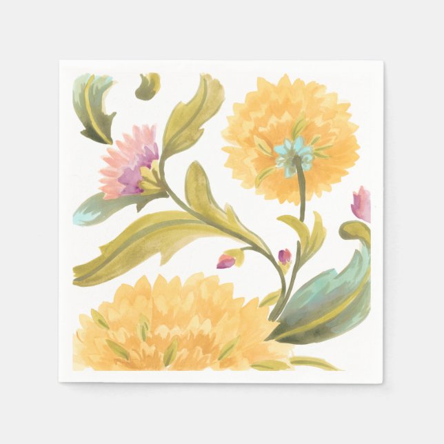 Abbey Floral Tiles - Gelbe Blumen Serviette (Vorderseite)