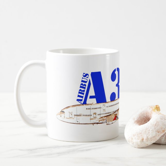 Abbildung A380 von Airbus mit fett rotem Schwanz Kaffeetasse (Mit Donut)