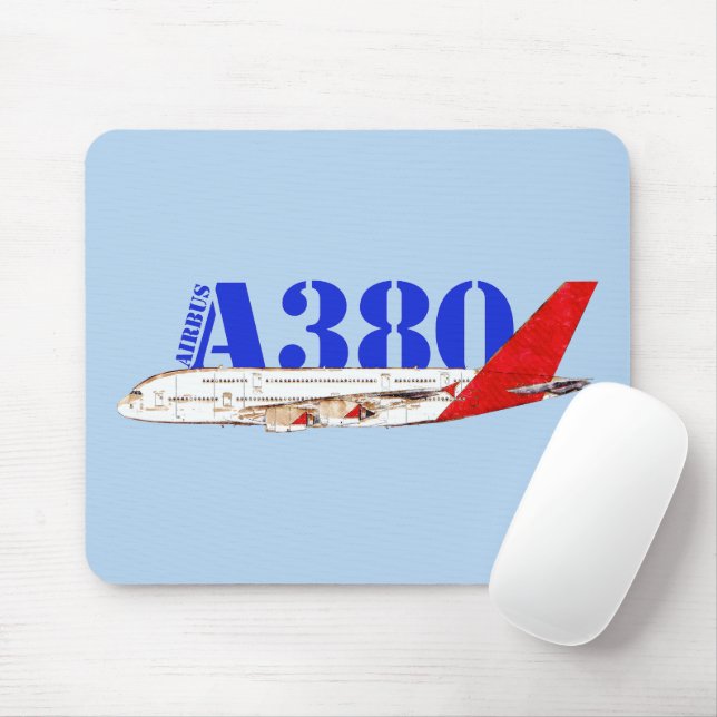 Abbildung A380 von Airbus mit fett rotem Schwanz Mousepad (Mit Mouse)