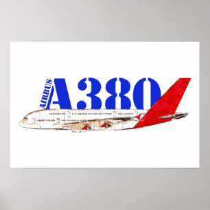 Abbildung A380 von Airbus mit fett rotem Schwanz Poster