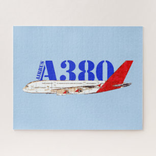 Abbildung A380 von Airbus mit fett rotem Schwanz Puzzle