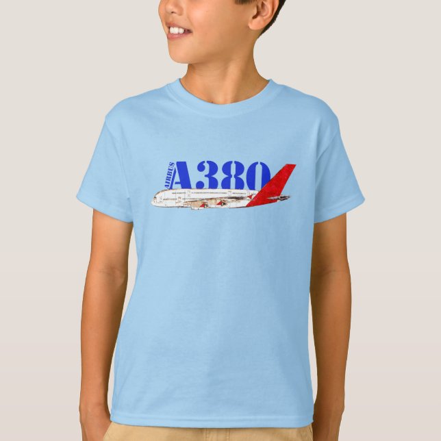 Abbildung A380 von Airbus mit fett rotem Schwanz T-Shirt (Vorderseite)