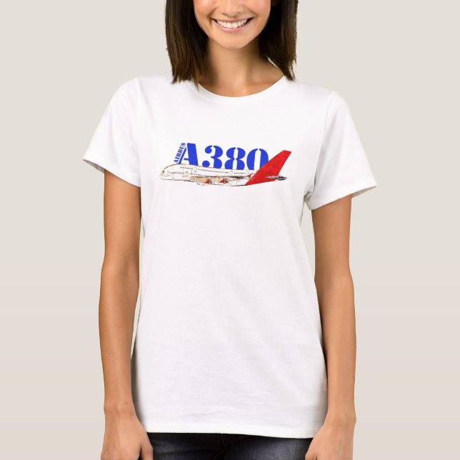 Abbildung A380 von Airbus mit fett rotem Schwanz T-Shirt (Vorderseite)